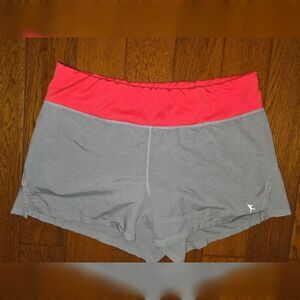 Danskin Size Small Gray Athletic Workout Shorts w/ Neon Coral/Pink Waistband